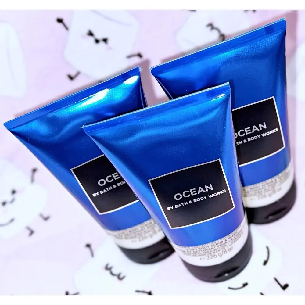 Bath & Body Works 2-in-1 Body Scrub & Wash 8 fl oz OCEAN For Men with Shea x3